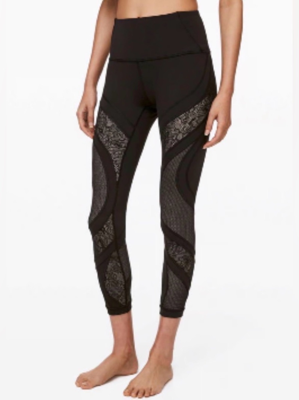 lululemon Wunder Under Black Lace Leggings Workout Tights size 6